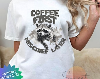 Funny Raccoon Tee Comfort Color Coffee Lover Gift for Animal Lover Forest Animal TShirt Trash Panda Breakthrough Graphic Animal Meme T-Shirt
