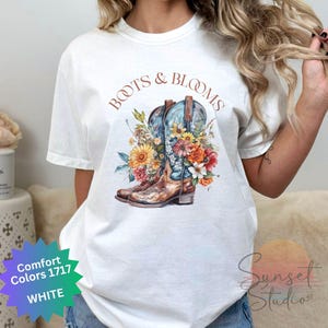 T-shirt med vintage-motiv från Cowboy Boots & Blooms, vildblomma, cowgirl-t-shirt, västerländsk blommig t-shirt, lantlig lada-t-shirt, rustik rodeo-tröja bild 6