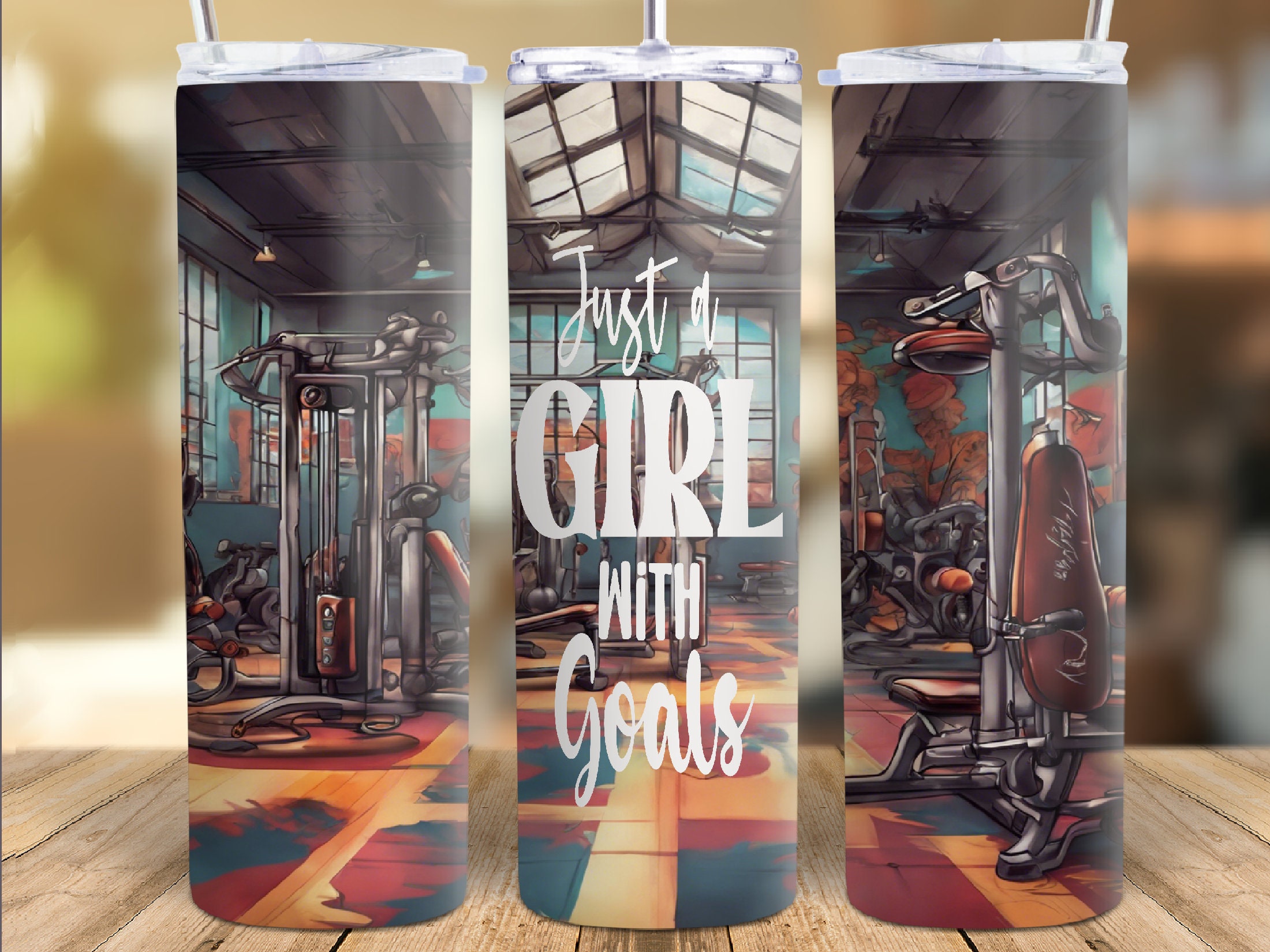 Gym Tumbler Wrap, Just a Girl with Goals, Motivational Gym Quote, 20oz Tumbler Sublimation, Skinny Tumbler, Straight and Tapered Design