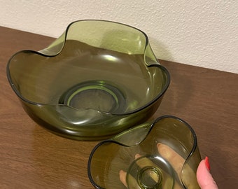 Mid-Century Green Glass Serving bowls in set of 2