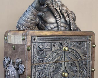 Handcrafted wooden storage box in orc warrior style - Wooden Jewelry Box or Storage Chest
