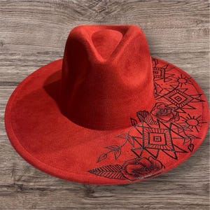 Hand Burned Wide Brim Fedora- South Western