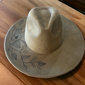 Hand Burned Wide Brim Fedora