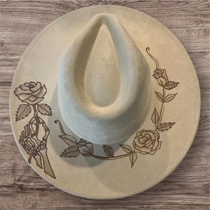 Wide Brim Fedora- Skeletons and Roses