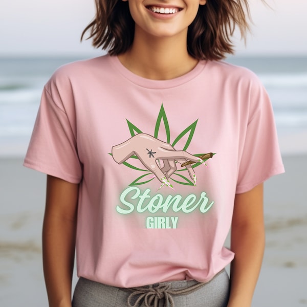 Stoner Girly T-Shirt Cute Cannabis Tee 420 Marijuana Shirt Girly Weed Fashion Psychedelic Apparel for Women Stoner Fashion For Ladies