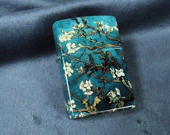 The classic Van Gogh design almond flowers green color high glossy Zippo lighter, Zippo Custom Print