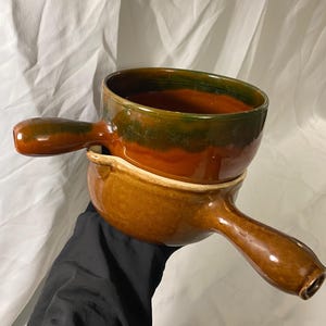 2 Vintage Glazed Ceramic Saucepan Casserole Pot vintage
