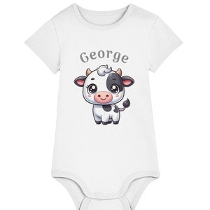 PERSONALISIERTER Baby Body Bio-Baumwolle Bauernhof Tier Kuh Name Neugeborenen Outfit Geschenk Baby Kleinkind Kleidung Junge Mädchen Kinderkleidung