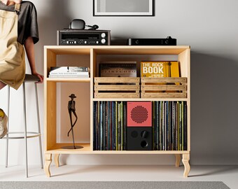 Home Improvement Gifts | Audiophile Speaker Stand | Record Holder Stand | Mid Century Record Cabinet | Vinyl Display Stand