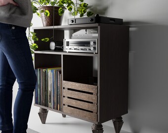 Handmade Gift For The Home | Handmade Gift For Men Music | Record Player Stand With Storage | Record Player Stand With Vinyl Storage