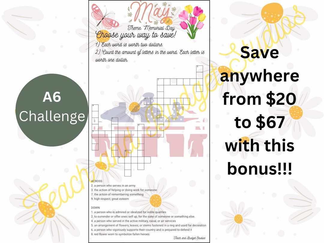 May Monthly Crossword Saving Challenge Memorial Day Themed Puzzle for
