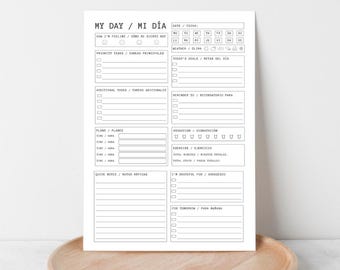 Bilingual Daily Planner Printable – My Día / Mi Día To-Do List in English + Spanish – PDF Download – Agenda Diaria Para Imprimir