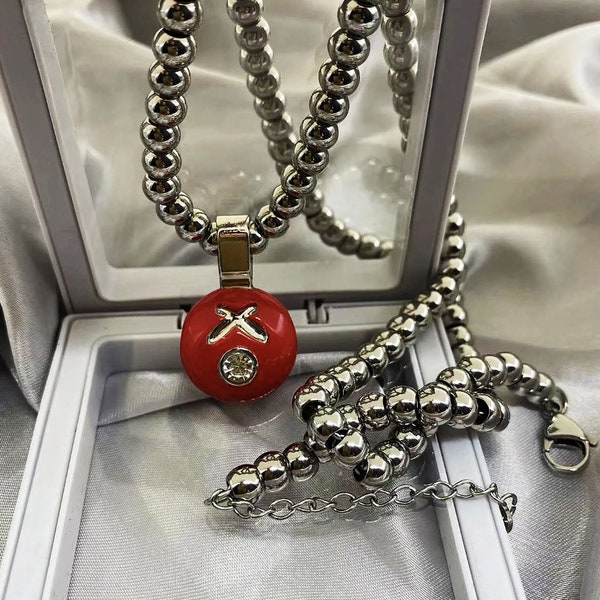 Frank Ocean Red Sphere Head Homer Pendant Necklace Stainless Steel Round Pearl Bead Chain Fashion Luxury