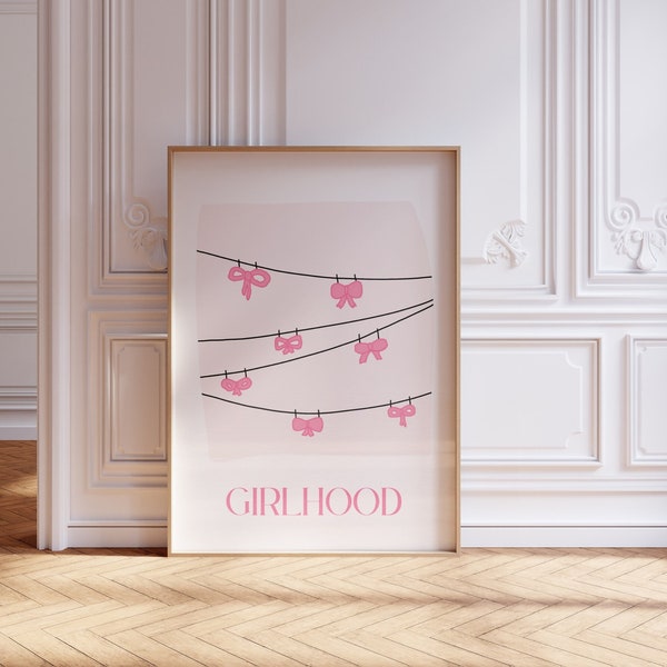 Pink Bow Poster, Bow Print, Girlhood Print, Digital Download, Large Printable Art, Girly Print, College Wall Art, Trendy Bow Print