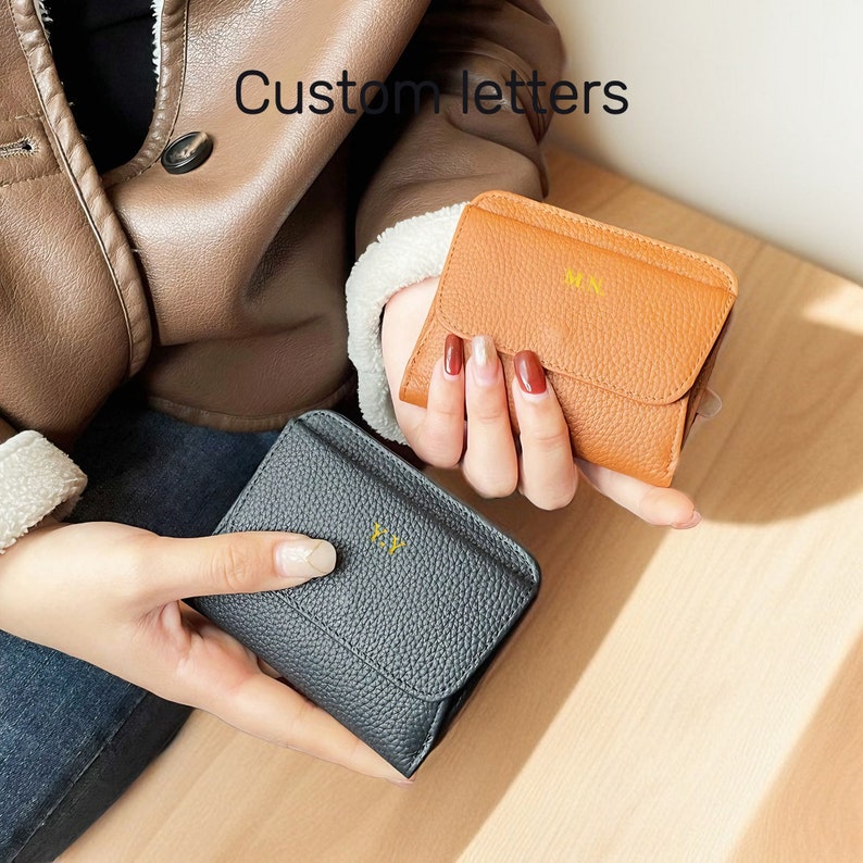 Portefeuille en cuir pour femme avec initiales personnalisées, porte-monnaie, porte-cartes, emplacement pour pièce de monnaie image 2