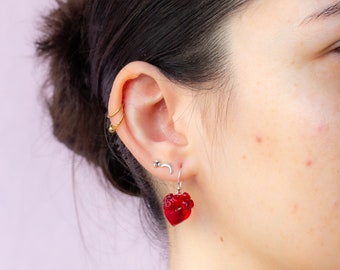 Transparent Red Anatomical Heart Earrings