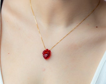 Transparent Red Anatomical Heart Necklace