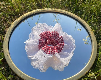 Red Gingham Lace Scrunchie