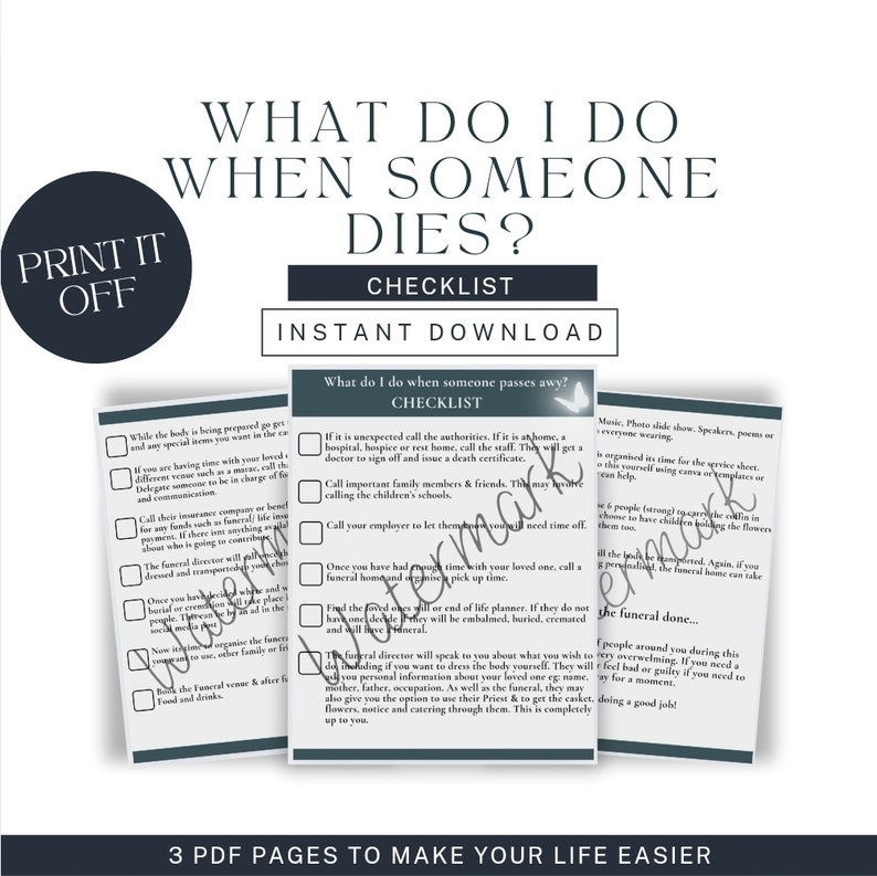 What to Do When Someone Dies Checklist Etsy
