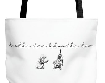 Doodle Dee and Doodle Dum Tote Bag (AOP), Golden doodle bag, dog tote, dog lover gift, dog mom gift, doodle mom bag