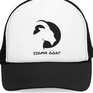 Sigma Goat black logo Mesh Cap, Trucker Hat, funny hat, teen slang cap, dad gift, unique gift, team hat gift greatest of all time hat