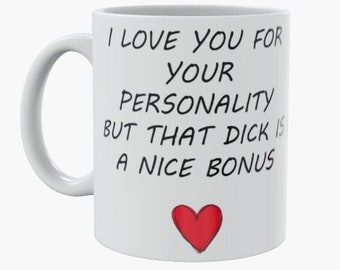 Taza de San Valentín (Te amo por tu personalidad) Taza divertida, Regalos para él, Regalos para ella, Taza de café, Posavasos