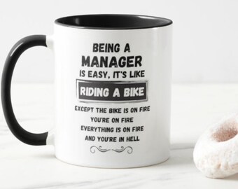 Ser taza de gerente, andar en bicicleta taza, taza divertida, regalos para él, regalos para ella, taza de café, posavasos
