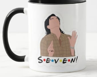 Taza inspirada en amigos, F.R.I.E.N.D.S, Taza SIETE, Taza de Monica Gellar, Taza del día de San Valentín, Regalos para ella, Regalos para él, Posavasos