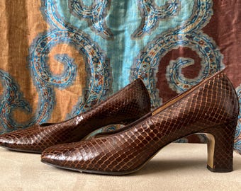 Vintage Fiesta of Norwich Real Snakeskin Heels Pumps Brown Size 6.5 UK
