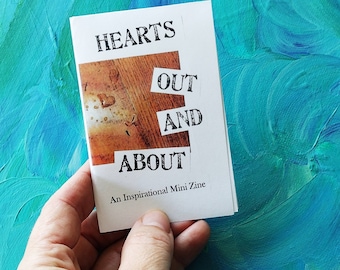 Hearts Out and About, free shipping, mini zine, art zine, artist zine, artist book, heart art, photo zine, photography zine, self published