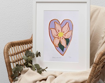 Heart Reduction Lino Print, heart art print, reduction lino cut, limited edition linocut