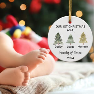 Family of Three Ornament, Baby First Christmas, New Baby Ornament, Personalized Baby's First Christmas Ornament, First Christmas