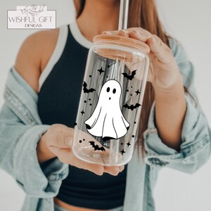 Copa de vaso de Halloween de murciélagos fantasma, copas de vaso de otoño de bruja, vaso de Halloween personalizado, copa de otoño de temporada espeluznante, regalo de Halloween de vaso boo
