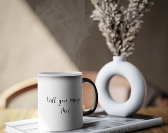 Magic Proposal Mug with secret love spell appearing question “Will you marry Me?” and customized photo with and for your future wife/husband
