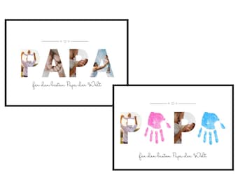 Geschenk PAPA - Fotos einfügen - Handabdruck Vorlage - digitale PDF als Download - Vatertagsgeschenk - DIY Handabdrücke von Kinder Baby