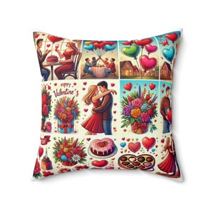 Valentinstag quadratisches Kissen aus gesponnenem Polyester - Liebesdekor, Herzkissen, romantischer Hauptakzent, Valentinstagsgeschenk, Dekokissen