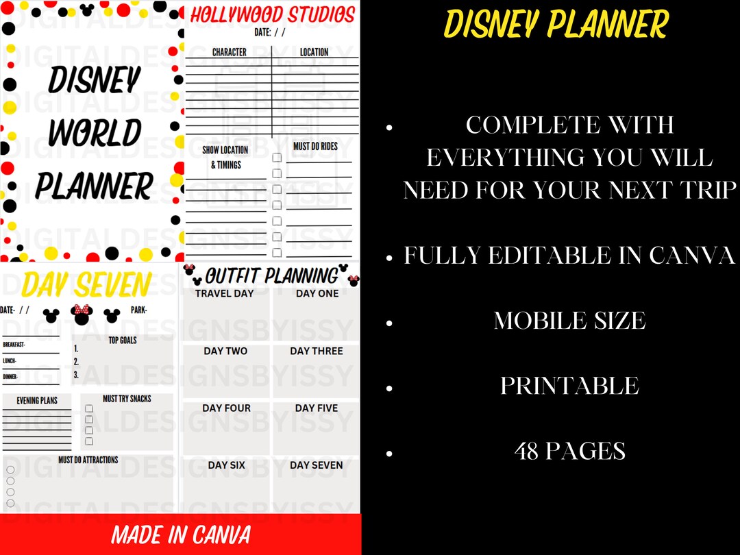 WDW Trip Planner Travel Checklist Mouse Planner Vacation Packing List ...