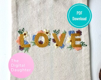 Floral Love Template/ Mini / Embroidery Pattern / Boho / Floral / Digital Download / DIY