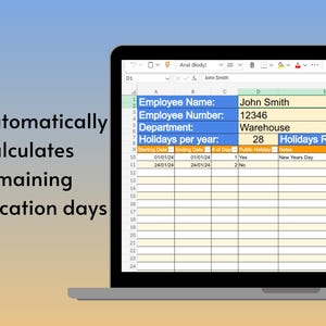 The Employee Vacation Leave Tracker automatically calculates remaining Vacation days