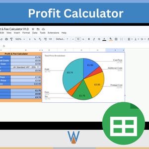 Einfacher Gewinnrechner für Google Sheets - Preisrechner-Kalkulationstabelle - Einfaches Errechnen von Kosten, Gebühren, britischer Mehrwertsteuer und Gewinn