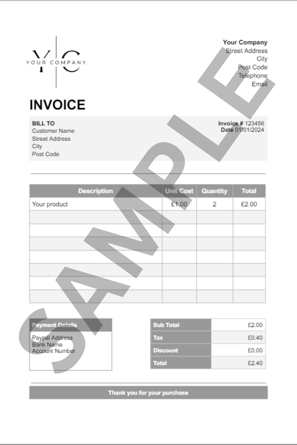 Professional Grey Invoice Template - Digital A4 Form for Google Docs ...