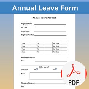 Annual Leave Form Template - Holiday & Vacation Request Tool for HR/Admin Departments - Printable to A4 - Instant Download