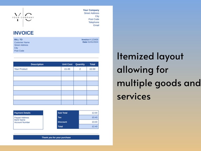 Printable Blue Invoice Template Editable in Microsoft Word Google