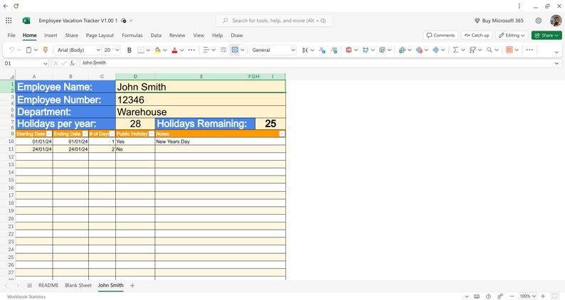 Screenshot of the Employee Vacation Tracker