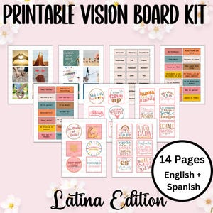 Vision Board Kit 2025 -2026 Mood Board Spanglish Motivational Quotes and Stickers Printable Latina Goal Planner