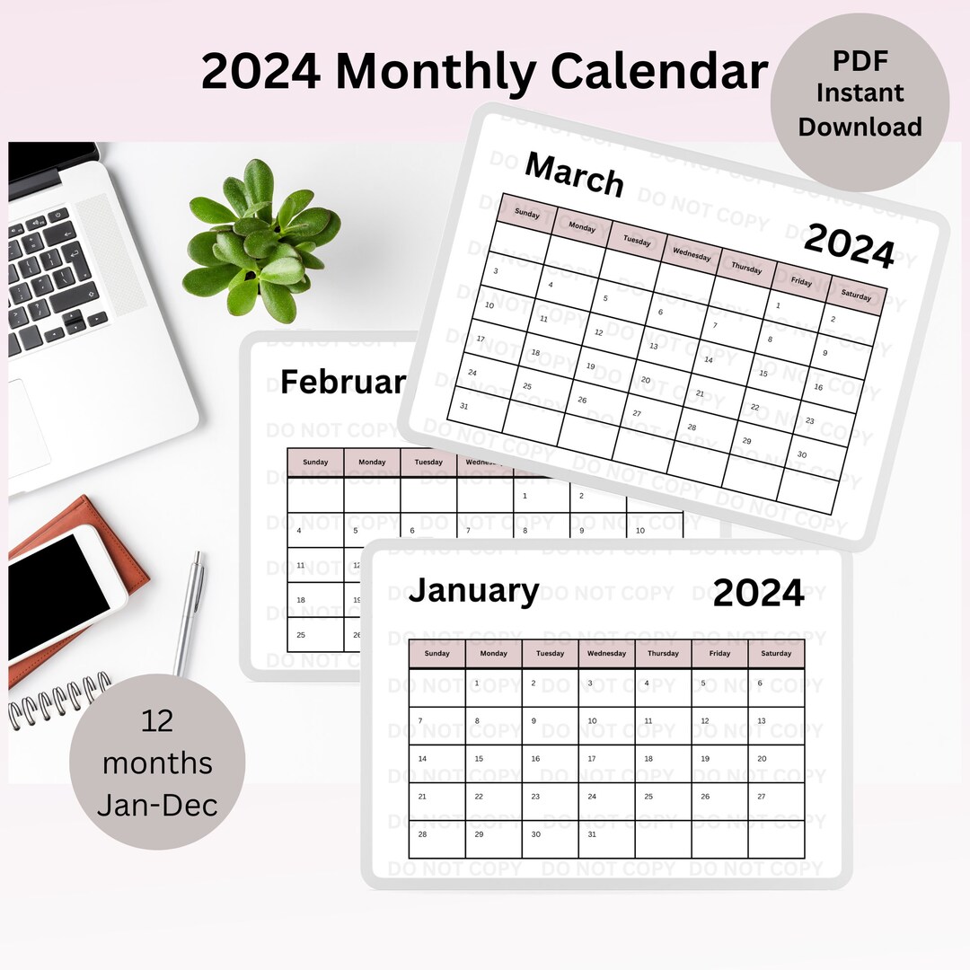 2024 Monthly Calendar Printable Planner Minimalist Desk Organizer ...