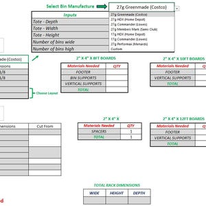 Tote Rack Calculator, Excel Smart Sheet, 27 Gallon Tote Rack Plans, 27 Gallon Bin Rack Plans, Storage Bin Rack, 17 Gallon Tote Rack Plans
