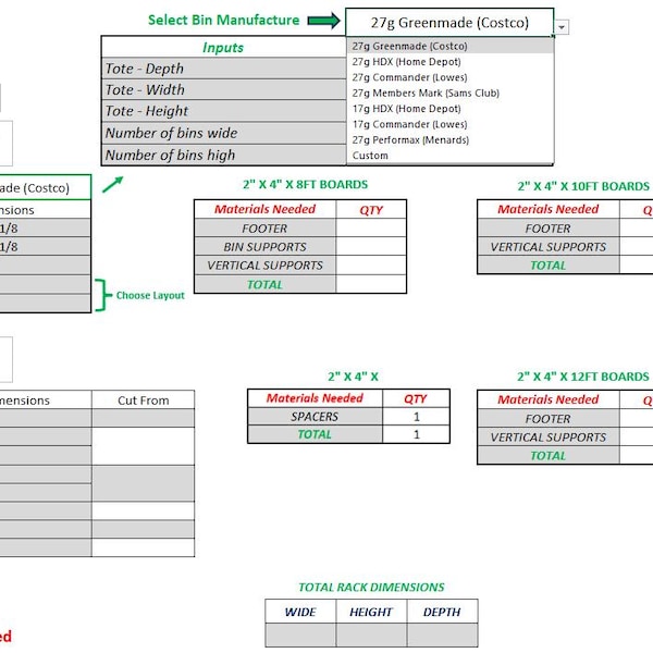 Rekenmachine en plattegronden draagtassen, aangepaste configurator, Excel Smart Sheet (digitale download)