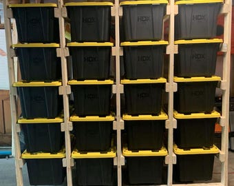 HDX 27 Gallon Tote Rack Plans, Tote Garage Storage Shelves, Organization Storage Plans, Multiple Sizes, DIY Build Plans & Calculation Sheet