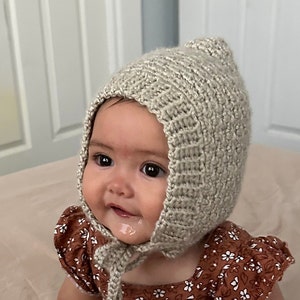 Minimalist crotchet baby pixie bonnet